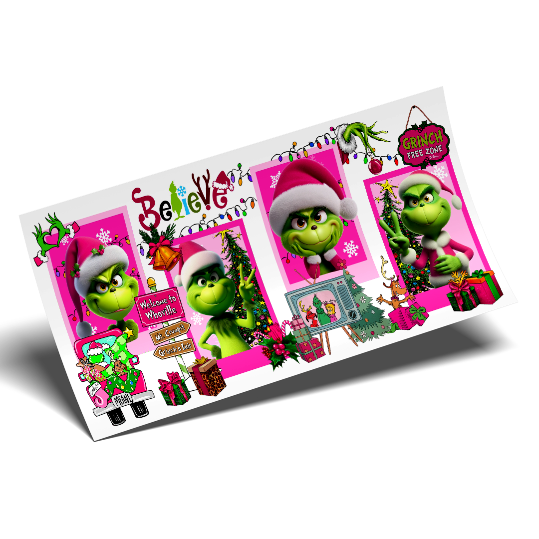 Cup Wrap Sticker - UV DTF Grinch's pink frame believe