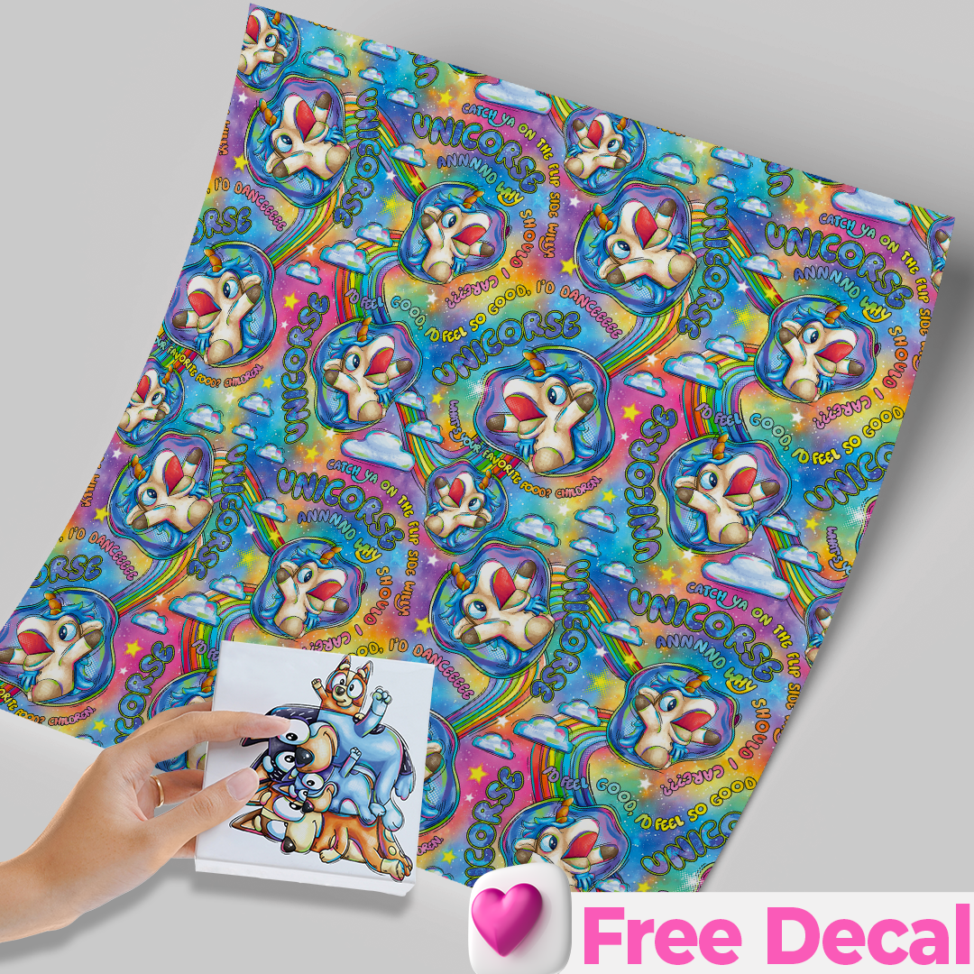 High-Quality Printed Adhesive Vinyl – Permanent Finish 12x12" Bluey Unicorn / Free Uvdtd decal