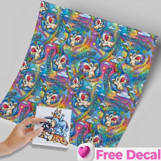 High-Quality Printed Adhesive Vinyl – Permanent Finish 12x12" Bluey Unicorn / Free Uvdtd decal