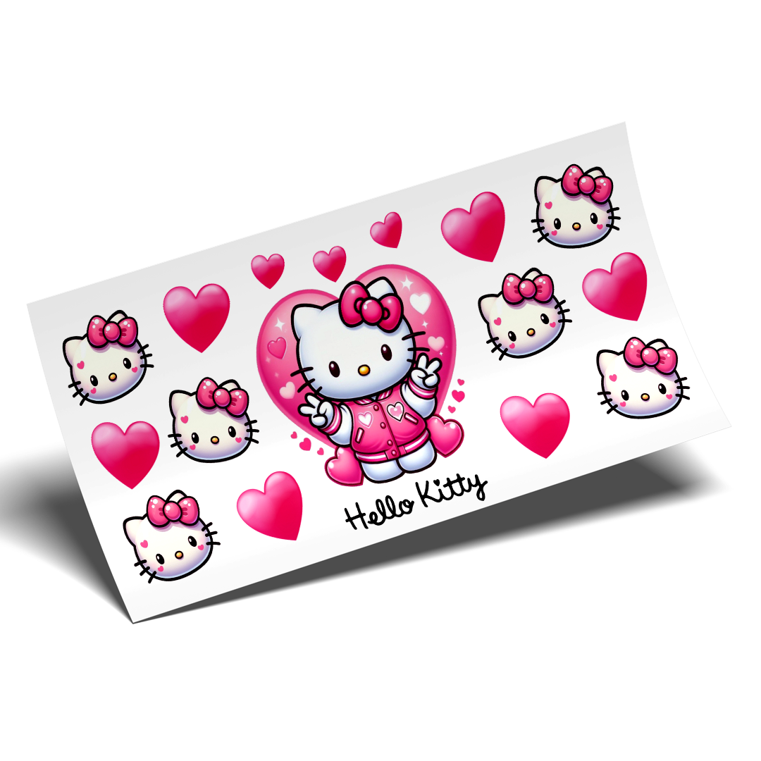 Cup Wrap Sticker UV DTF - Hot Pink Bow Hello Kitty Heart libbey cup Wrap no