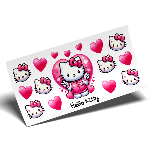 Cup Wrap Sticker UV DTF - Hot Pink Bow Hello Kitty Heart libbey cup Wrap no