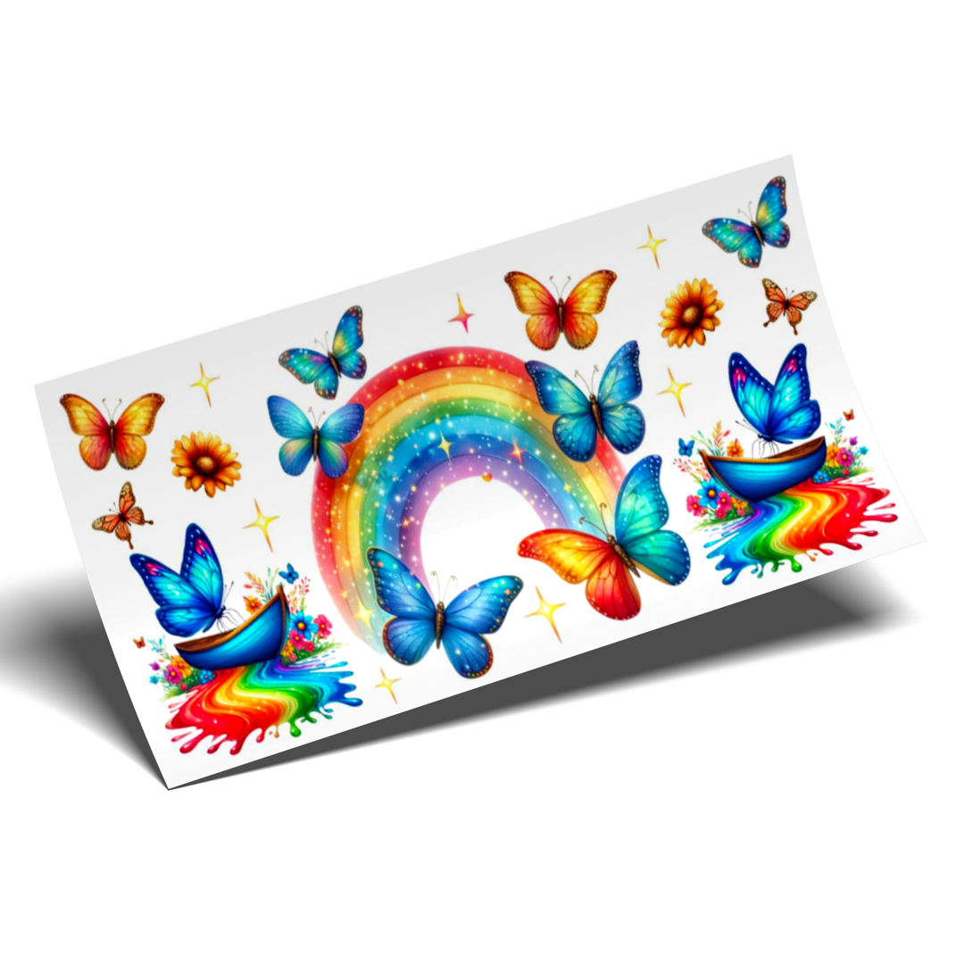 Cup Wrap Stickers UV DTF - Beautiful Butterflies Rainbow
