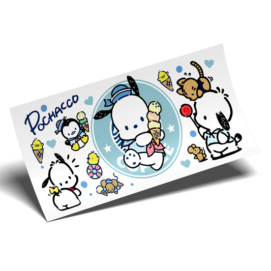 Cup Wrap Stickers UV DTF - Blue Pochacco Coffee 16oz libbey cup Wrap
