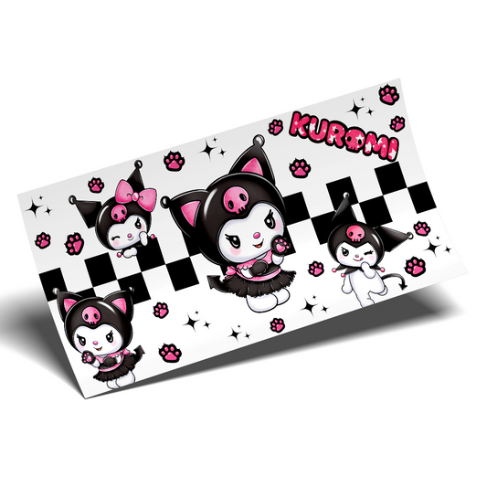 Cup Wrap Sticker UV DTF - Kuromi checkered black and pink paws