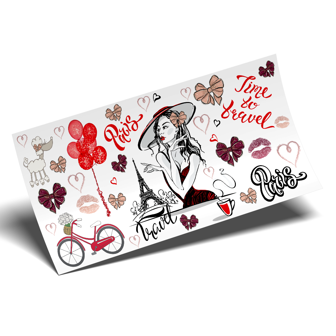Cup Wrap Stickers UV DTF Wrap - Paris Red silhouettes