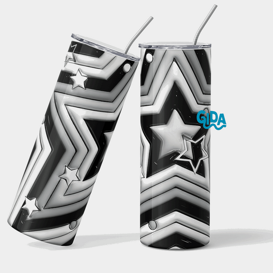 3D - Black & White Stars Straight 20oz Tumbler wrap Vinyl