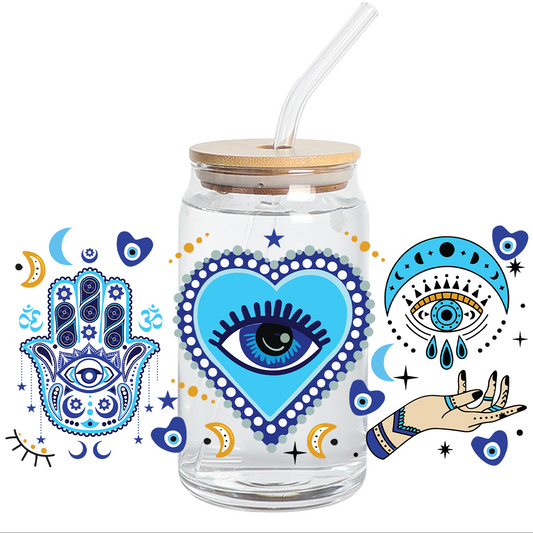 UV DTF - Turkish Big Blue Heart 16oz Libbey cup Wrap