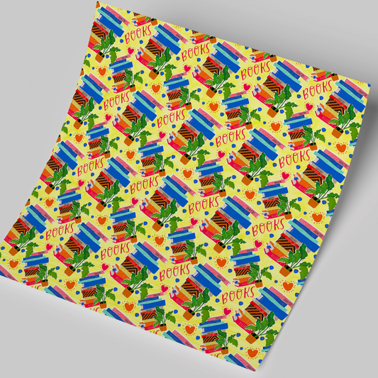 Printed Vinyl Sheet 12x12 " Permanent Vinyl - Books and plants Yellow Background