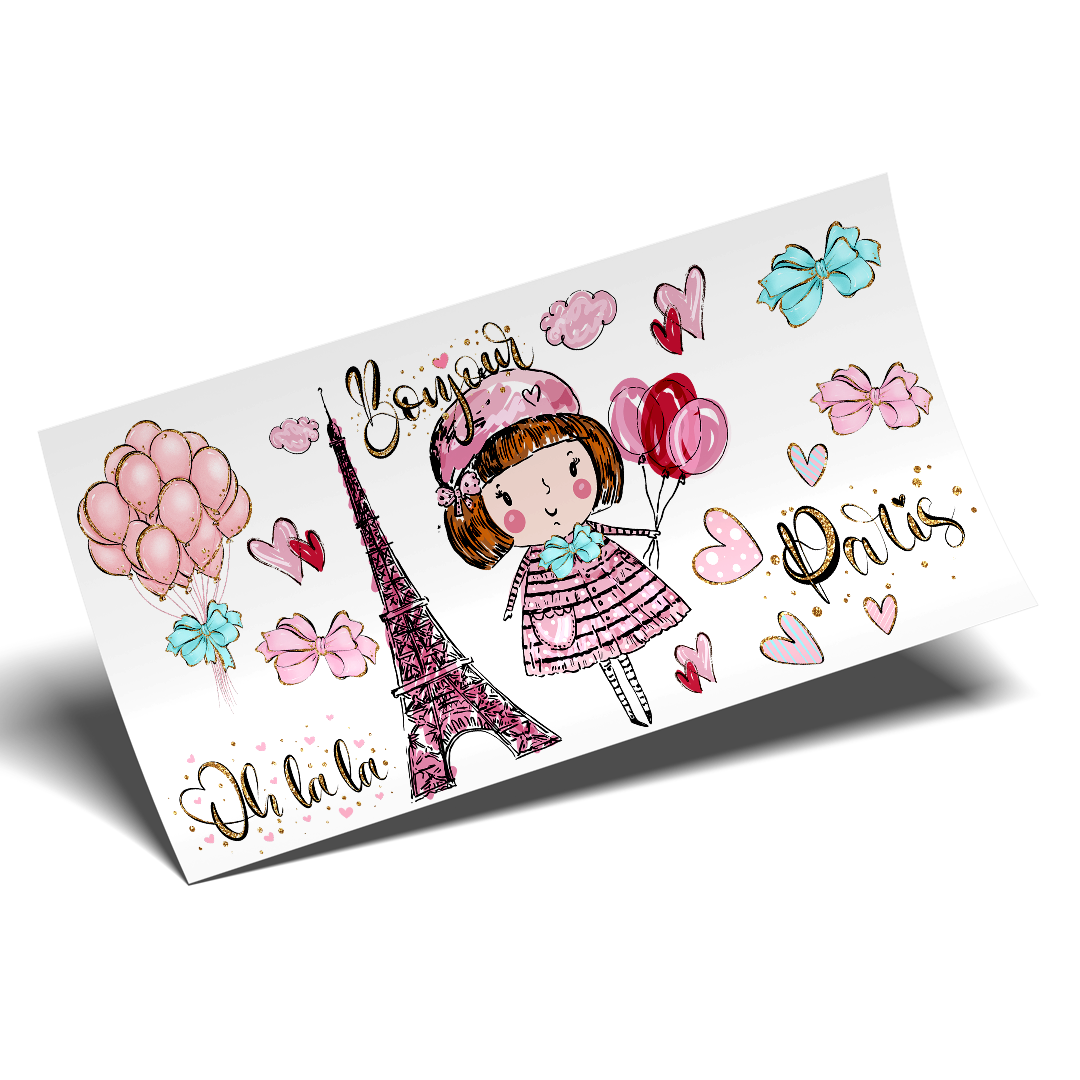 Cup Wrap Stickers UV DTF Wrap - OH LALA Paris Bonjour 16oz Libbey cup Wrap