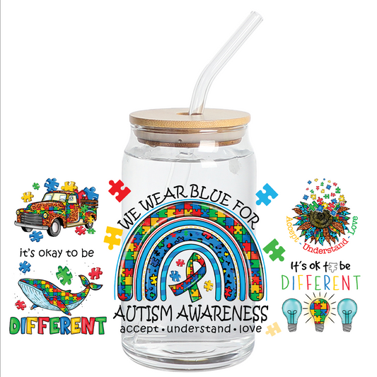 Cup Wrap Stickers UV DTF - Autism Blue Rainbow Wrap
