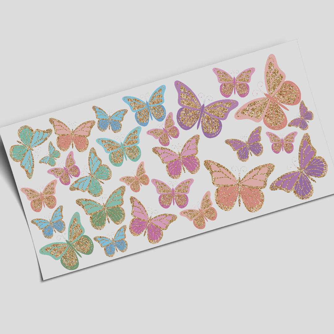 Cup Wrap Sticker - UV DTF Golden Multicolor Glitter