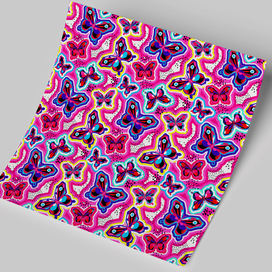Printed Vinyl Sheet 12x12 " Permanent Vinyl - Neon Crystal Butterflies