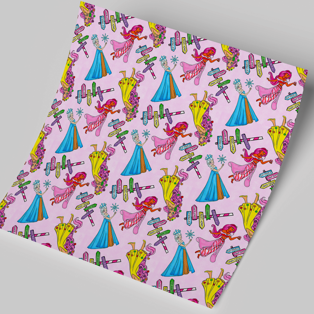 Printed Vinyl Sheet 12x12 " Permanent Vinyl - Princess Candyland Pink background