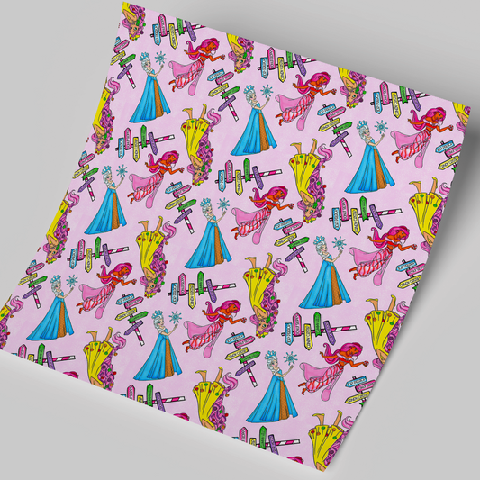 Printed Vinyl Sheet 12x12 " Permanent Vinyl - Princess Candyland Pink background