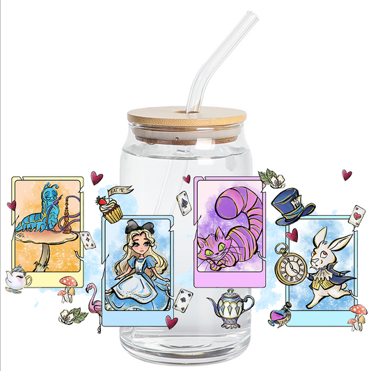 Cup Wrap Uv Dtf Sticker - 4 Cards Alice wonderland Libbey cup Wrap