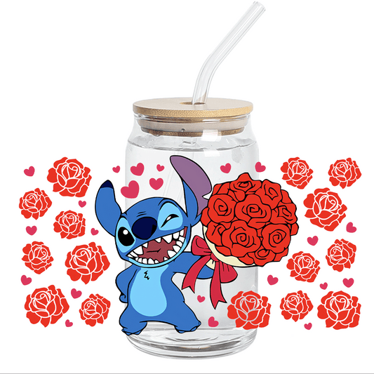 UV DTF WRAP - Blue Gentleman Red Roses 16oz Libbey cup Wrap