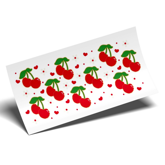 Cup Wrap Sticker - UV DTF Cherries and little hearts