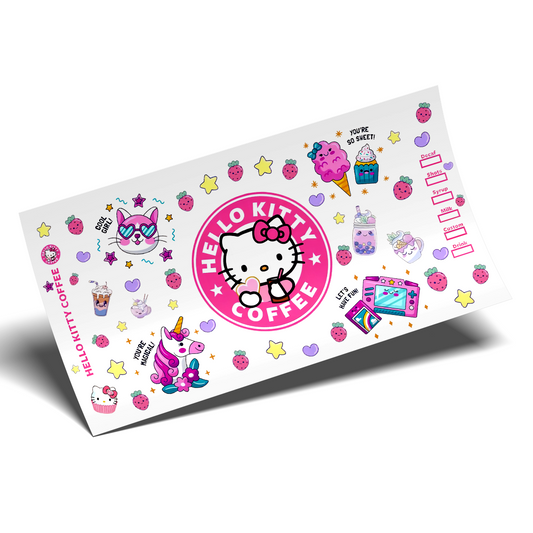 Cup Wrap Sticker UV DTF - Cool Girl Hello kitty coffee
