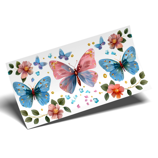 Cup Wrap Stickers UV DTF - Beautiful Crystal Butterflies