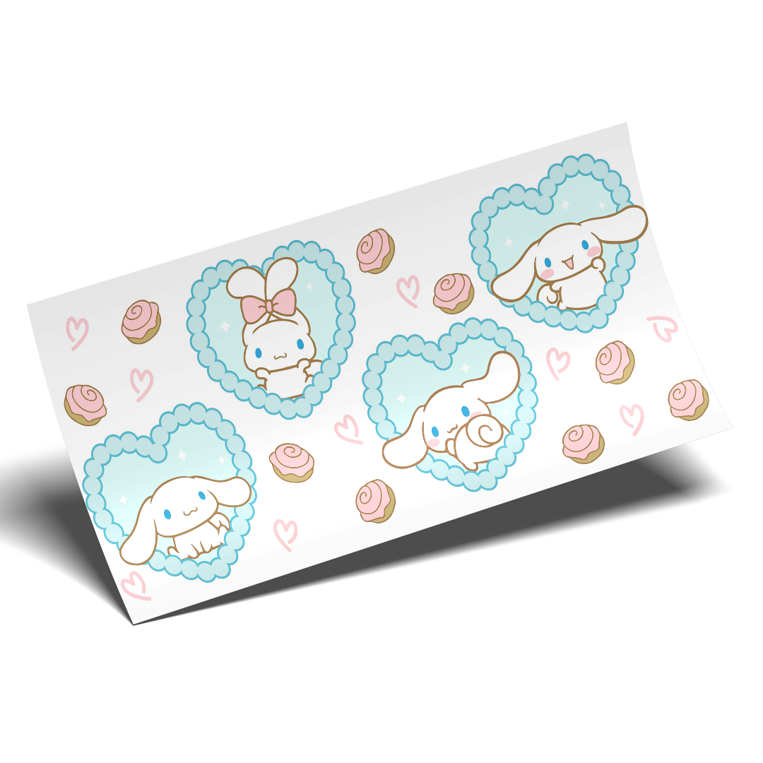 Cup Wrap Sticker UV DTF - 4 Blue hearts Cinnamon Wrap