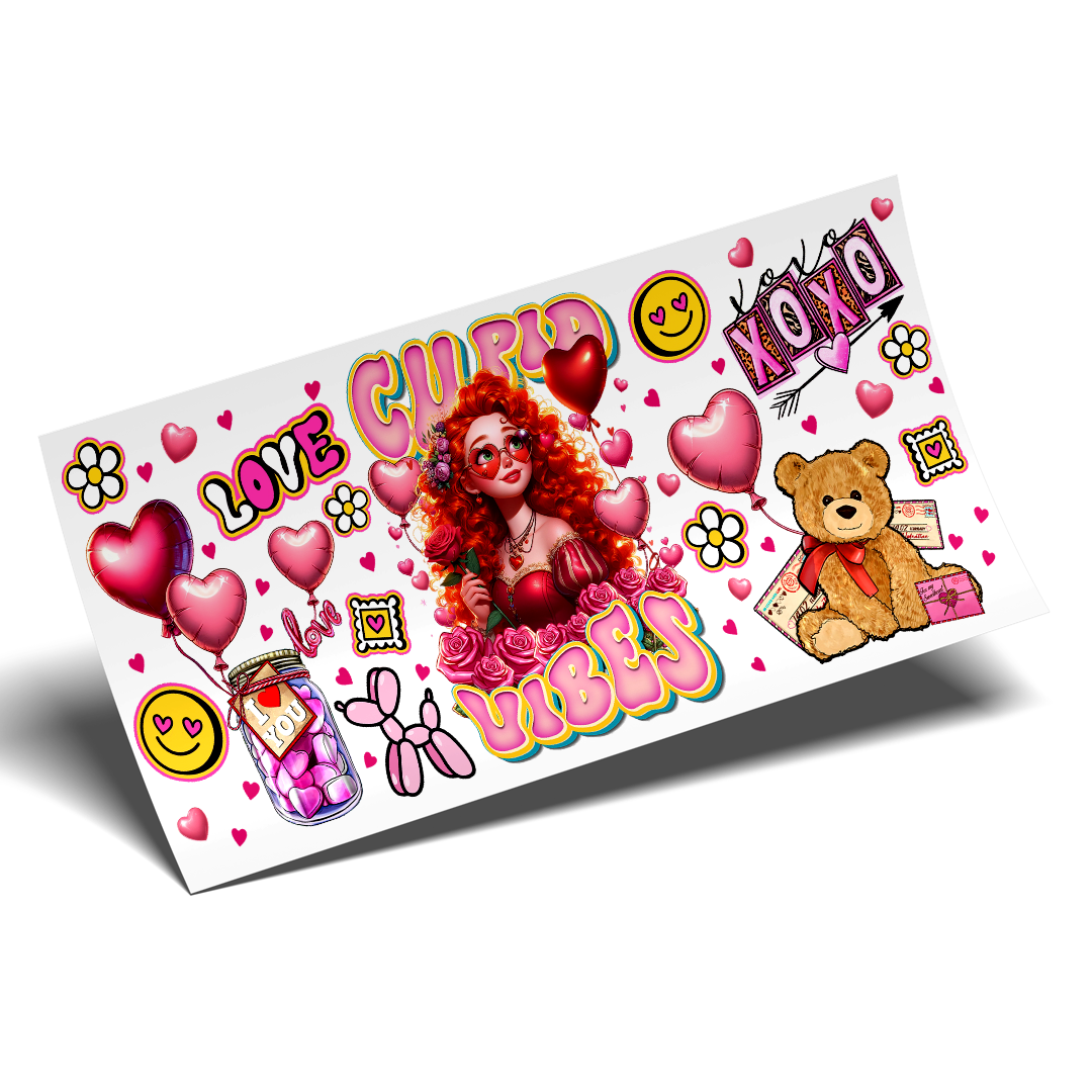 Cup Wrap Sticker - UV DTF Xoxo Valentines Princess Merida