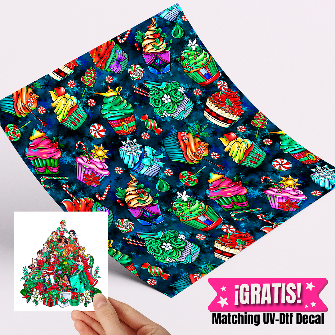 High Quality Printed Adhesive Vinyl – Permanent Finish 12x12" Christmas Cupcakes / Free Uvdtd decal (Copy)