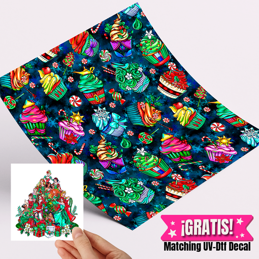 High Quality Printed Adhesive Vinyl – Permanent Finish 12x12" Christmas Cupcakes / Free Uvdtd decal (Copy)