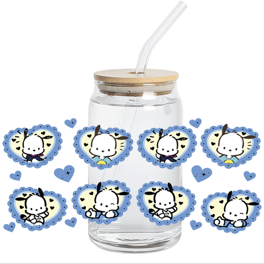 UV DTF WRAP - Pochacco's Blue Hearts 16oz libbey cup Wrap
