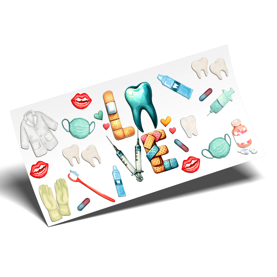 Cup Wrap Stickers UV DTF - Dentist Love cup Wrap