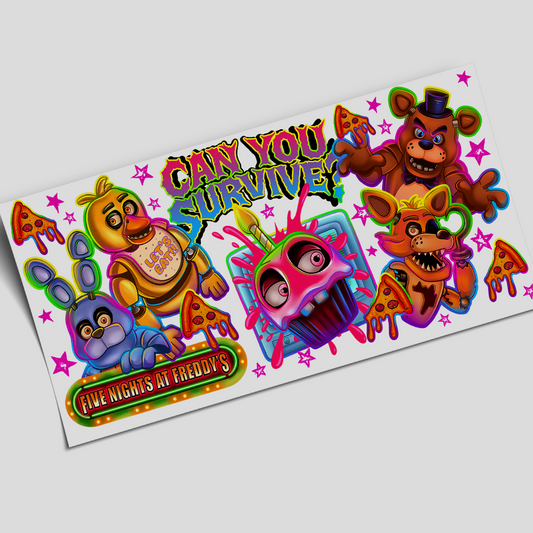 UV DTF Wrap Stickers - Freddy at night - 16oz libbey
