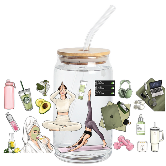 Cup wrap Stickers UV DTF - Self Love Yoga Fitness Glass Can Wrap LIBBEY 16 oz