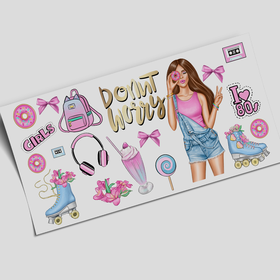 Cup Wrap Sticker - UV DTF do not worry 80's