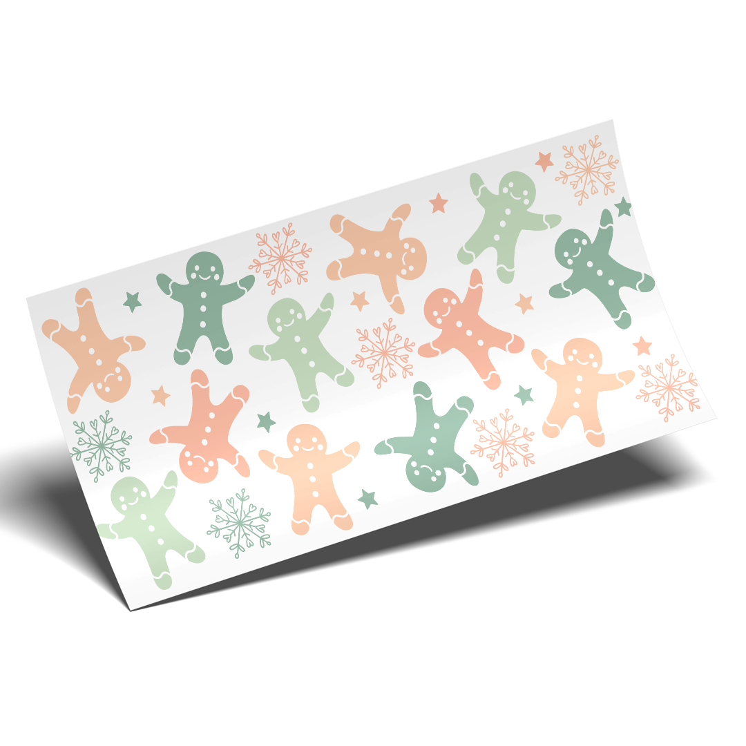 UV DTF - Pastel Colors Gingerbread Christmas 16oz Libbey cup Wrap