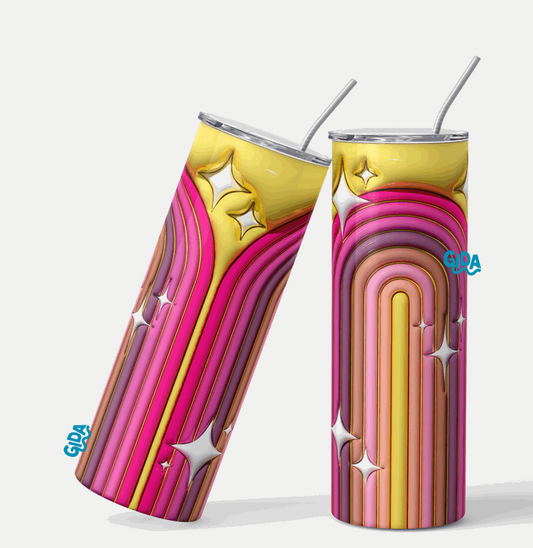 3D - Yellow Shiny Rainbow Straight 20oz Tumbler wrap Vinyl
