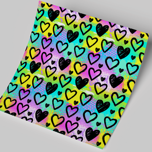 Printed Vinyl Sheet 12x12 " Permanent Vinyl - Black Hearts in neon Background