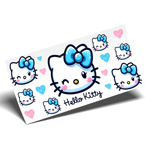 Cup Wrap Sticker UV DTF - Blue Bow Hello Kitty libbey cup Wrap