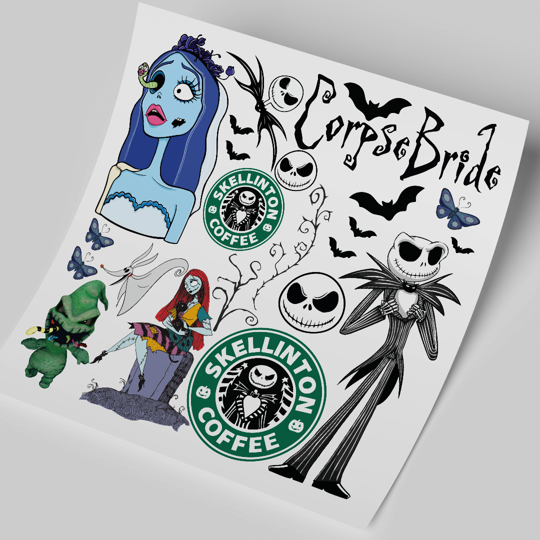 UV DTF WRAP - Jack and Sally Halloween Sheet 11x11 inches