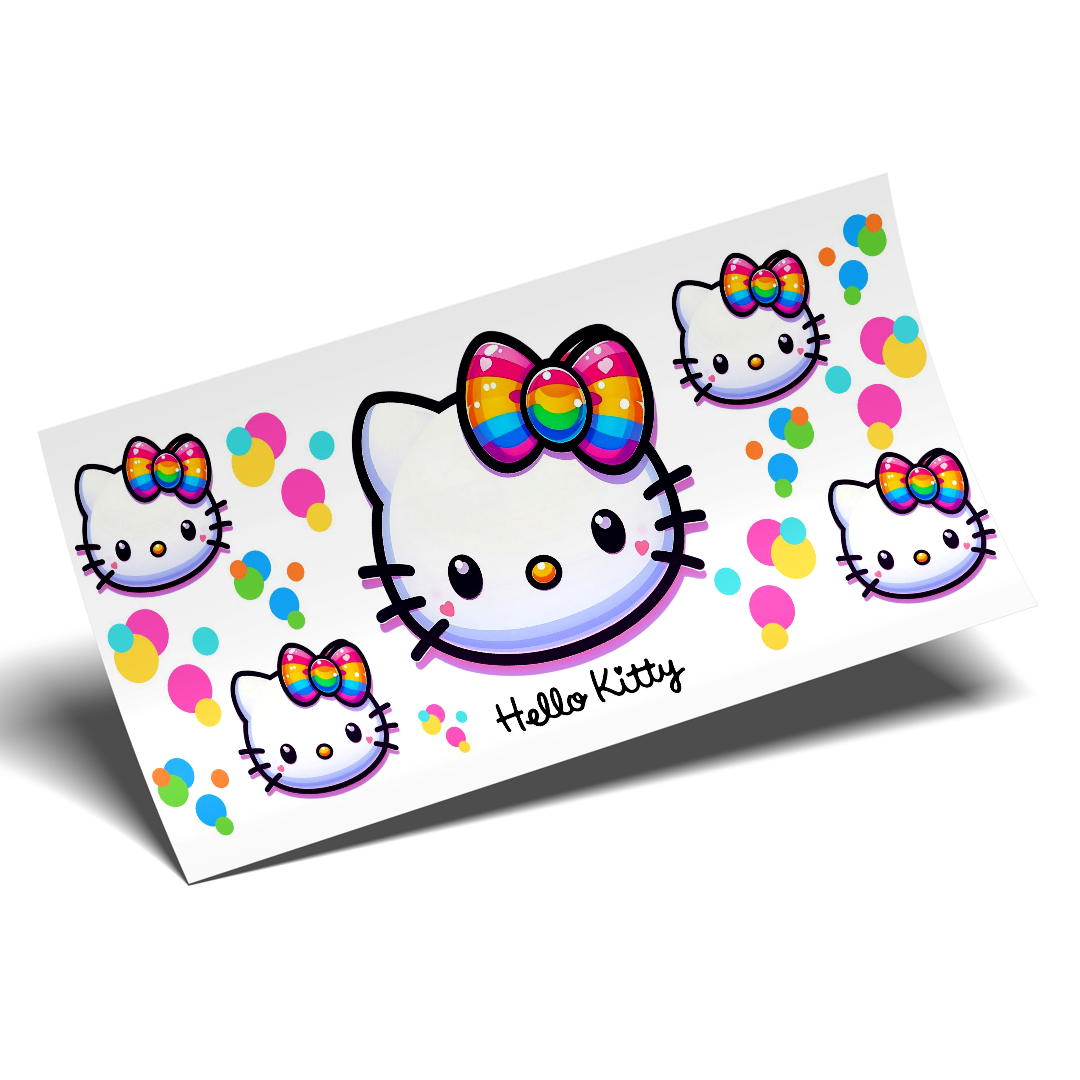 Cup Wrap Sticker UV DTF - Rainbow Bubbles Hello kitty bow Wrap