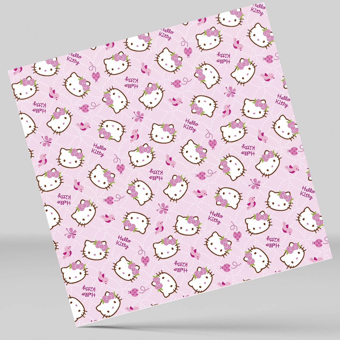 12x12" Permanent Printed Vinyl - Seamless Butterflies and Birds with kitty