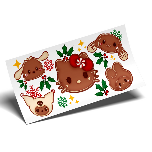 Cup Wrap Sticker - UV DTF Kitty Christmas cookies