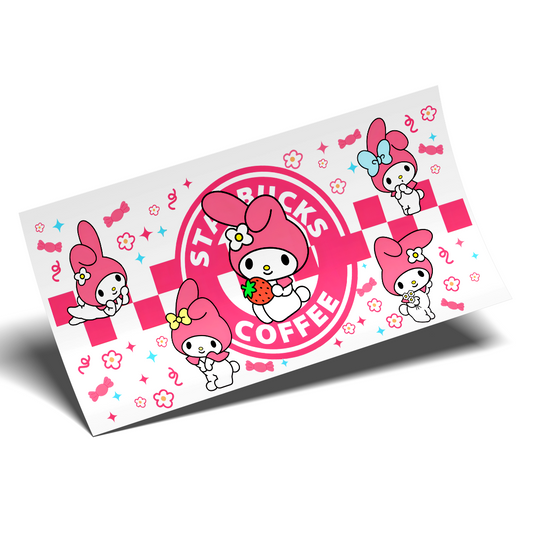 UV DTF Wrap - Pink CHECKERED mini Melody coffee Libbey Wrap