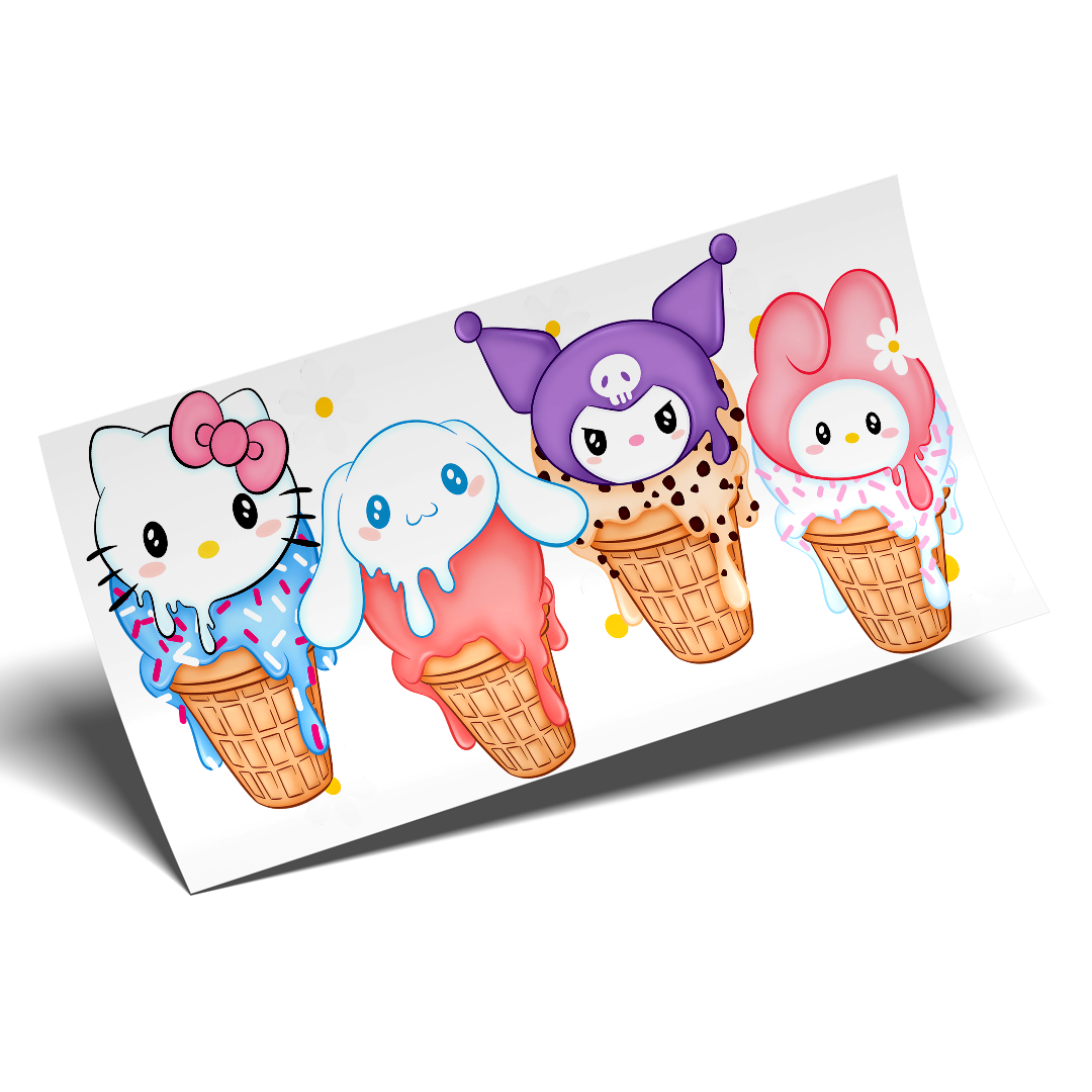 Cup Wrap Sticker - UV DTF Kitty Ice Cream with friends