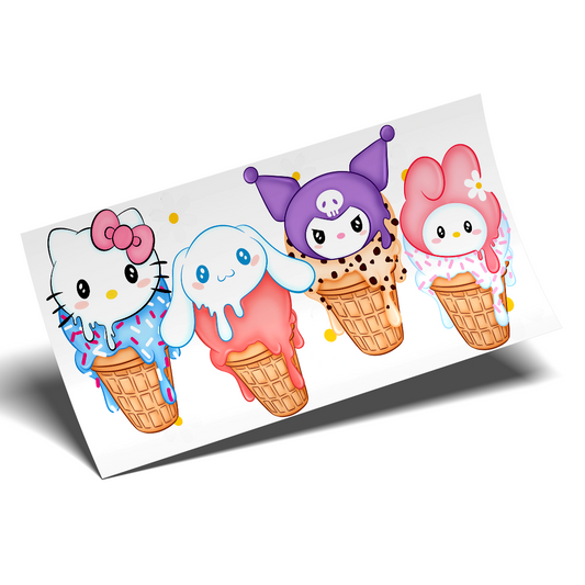 Cup Wrap Sticker - UV DTF Kitty Ice Cream with friends
