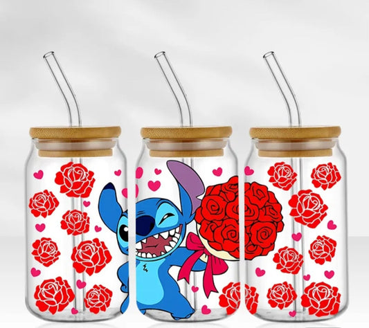 UV DTF WRAP - Blue Gentleman Red Roses 16oz Libbey cup Wrap