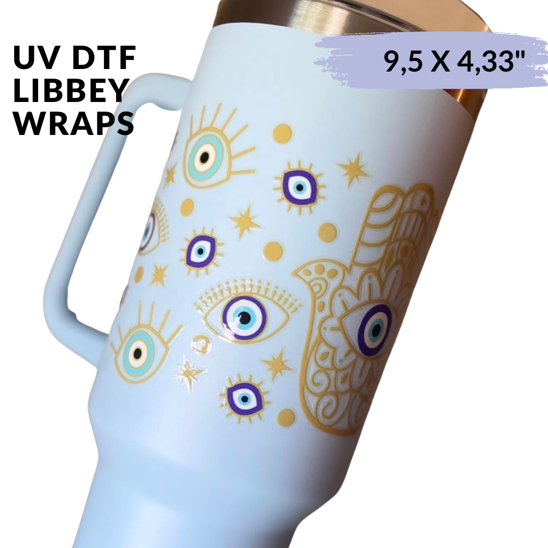 UV DTF - Blue Evil Eyes Big Hamsa libbey cup Wrap