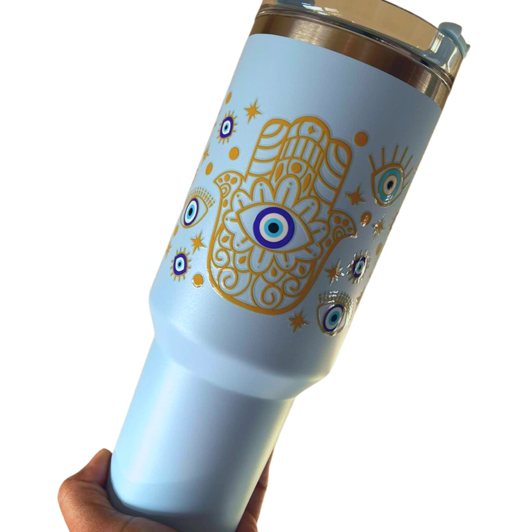 UV DTF - Blue Evil Eyes Big Hamsa libbey cup Wrap