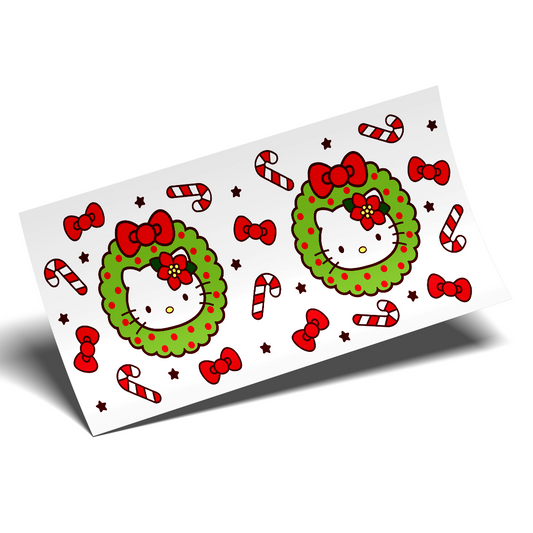 Cup Wrap Sticker - UV DTF Christmas Kitty guirnalda