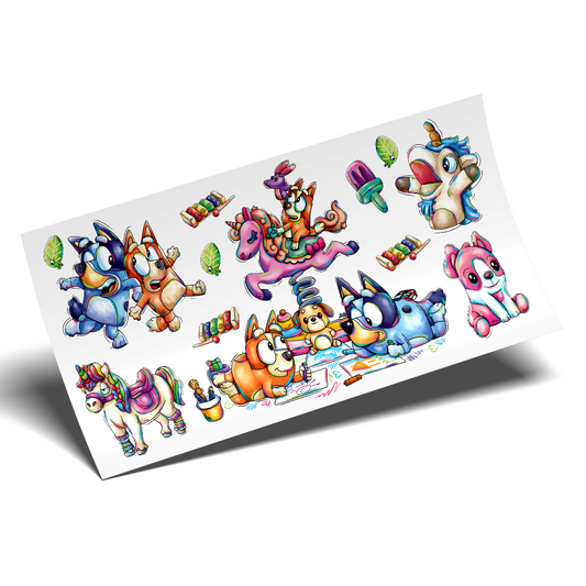 UV DTF Wrap Stickers - Bluey Unicorn Musical friends