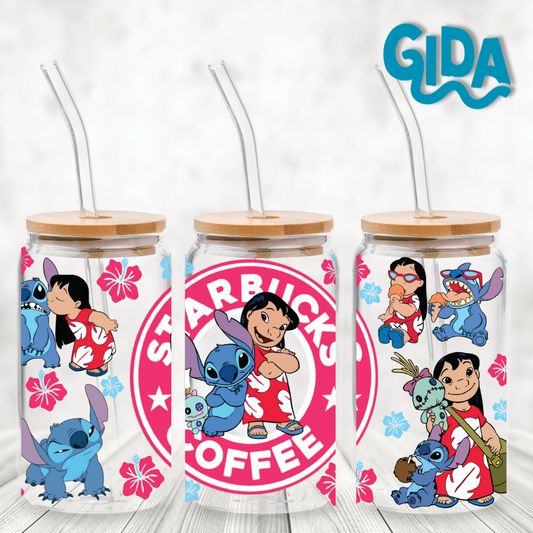 Cup wrap UV DTF - Hot pink logo STITCHY and friend Libbey Wrap