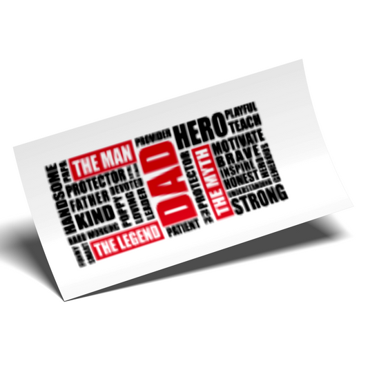 Cup Wrap Stickers UV DTF - DAD SUPER HERO LETTERS RED AND BLACK